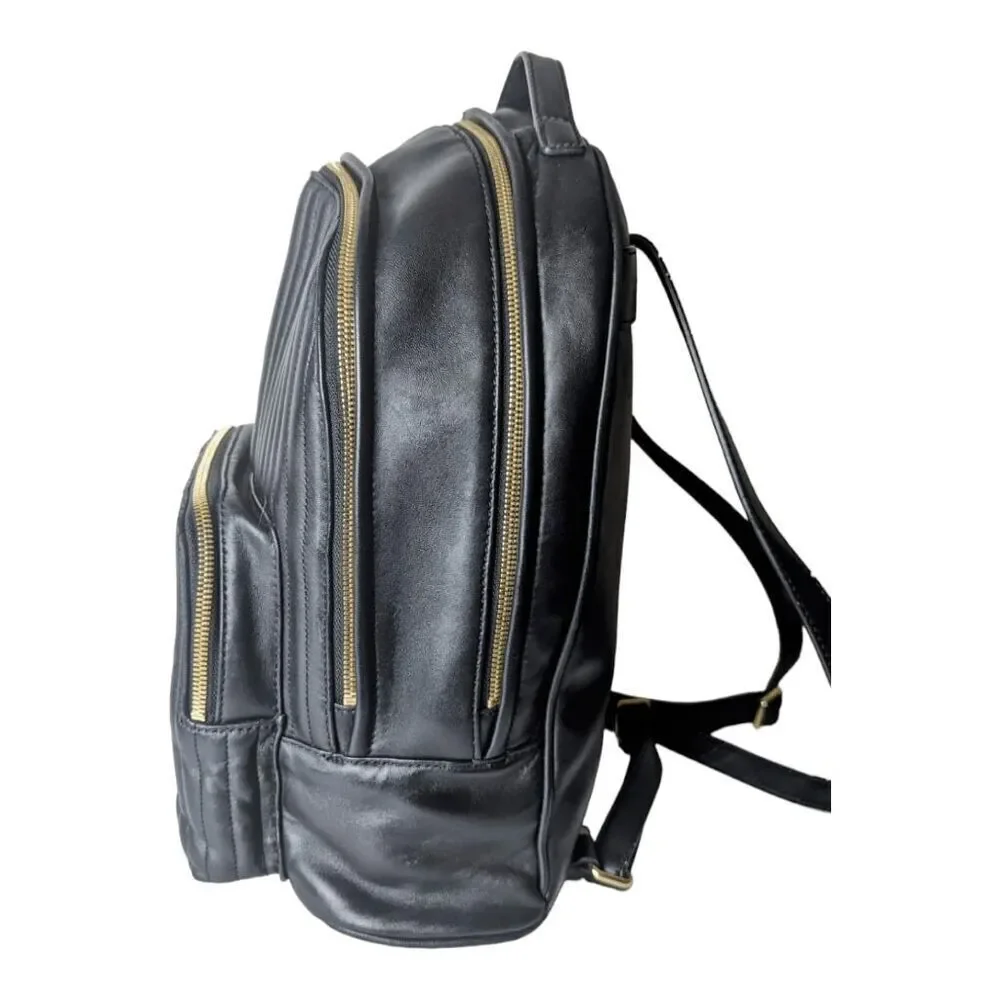 MARK AND GRAHAM Black Quilted Leather Backpack